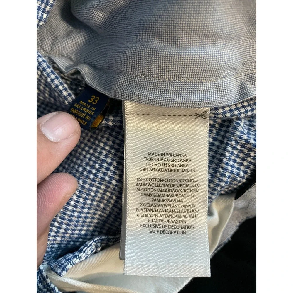 Polo Ralph Lauren Shorts Mens 33 Blue White Houndstooth Stretch 9